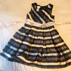 Bonnie Jean Black and Ivory Striped Satin Sash Party Dress